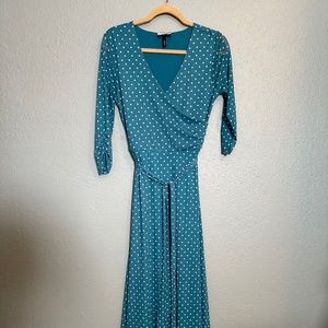 Allison Brittney Teal and white polka dot dress
